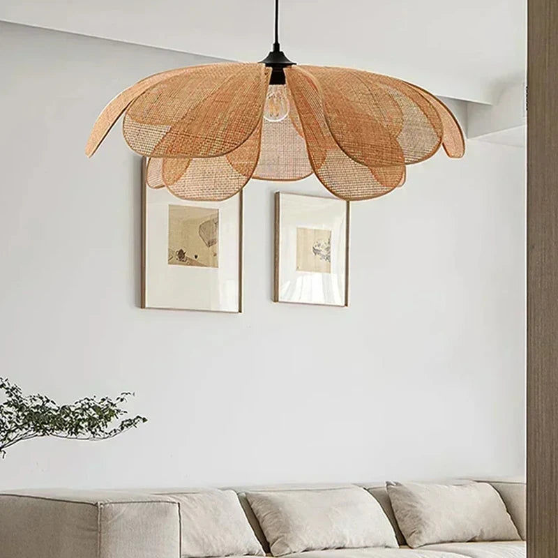 Liora Petal-Shaped Rattan Pendant Light for Tea Room – 3-Color