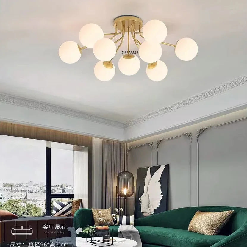 Siena Nordic Glass-Globe Semi-Flush Chandelier for Hallway – detail view 3