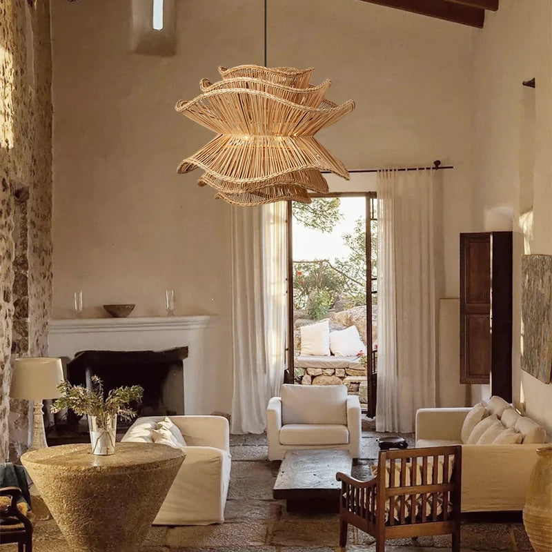 Rattan Chandelier – Wabi-Sabi Japanese for Living Room, Bedroom, Dining Room | Celine Orbit by Evenlyr