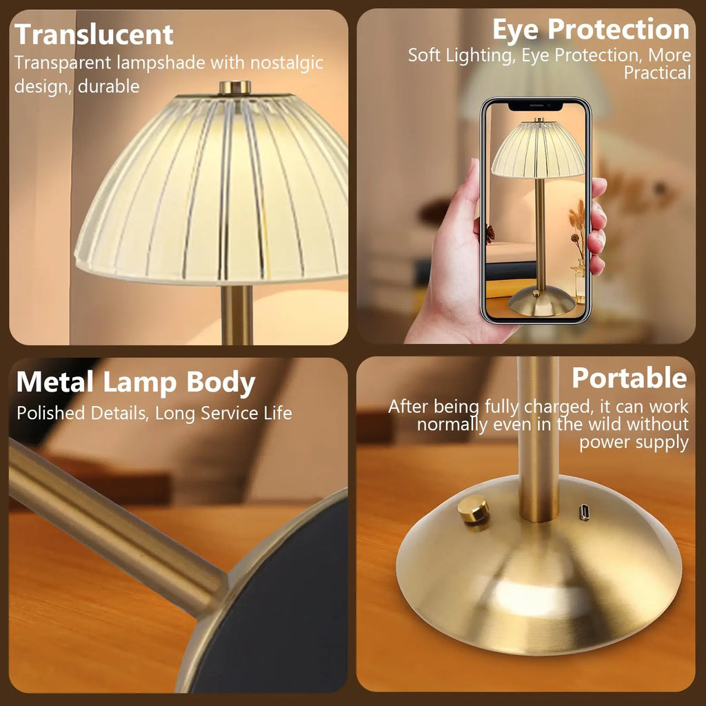 Crystal & Brass Table Lamp – Modern Minimalist Cordless Rechargeable for Bedside, Restaurant Table, Hotel Room | Bellara Column by Evenlyr
