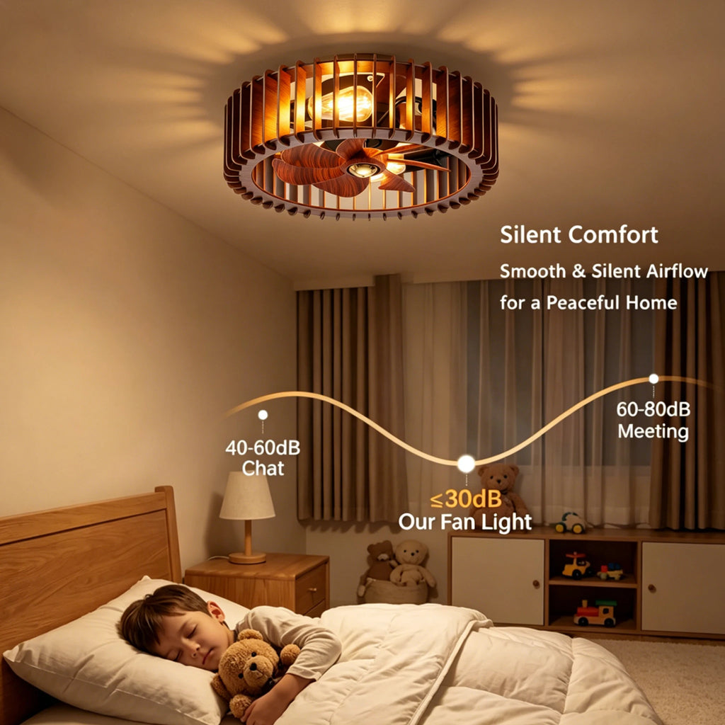 Tivoli Low Profile Ceiling Fan with Light for Low-Ceiling Bedroom – Enclosed Design