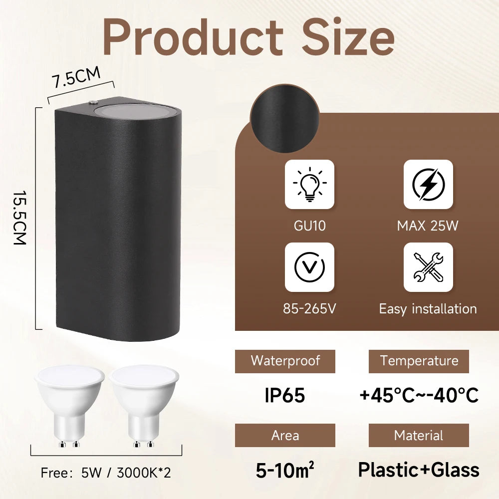 Belluno GU10 Up-and-Down Outdoor Wall Light for Patio – IP65