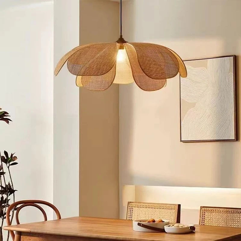 Liora Petal-Shaped Rattan Pendant Light for Tea Room – 3-Color