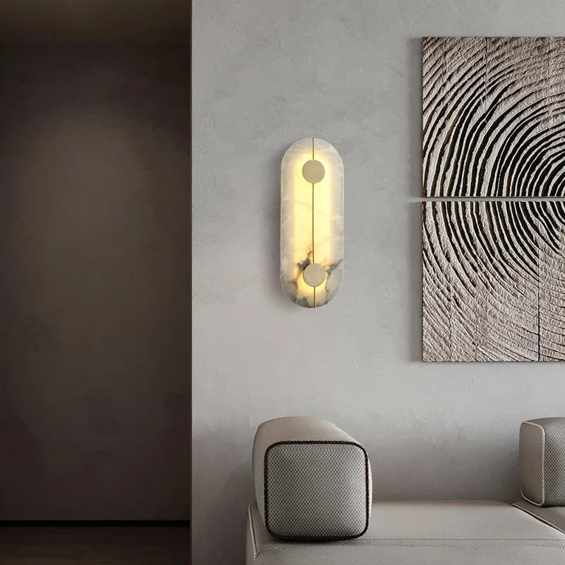 Juniper Round Alabaster Wall Sconce for Bedroom – Natural Marble