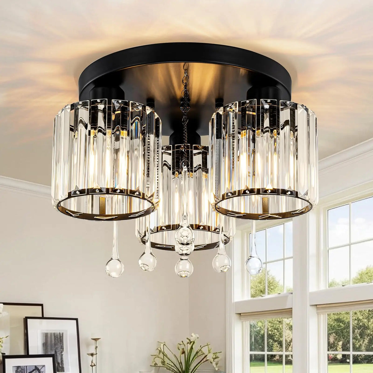 Caspian 3-Light Flush Mount Ceiling Light for Dining Room – Crystal – product view