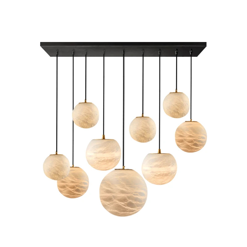 Alabaster & Marble Globe Chandelier – Modern Dimmable LED for Living Room, Bedroom & Bedside | Lunara Frame by Evenlyr