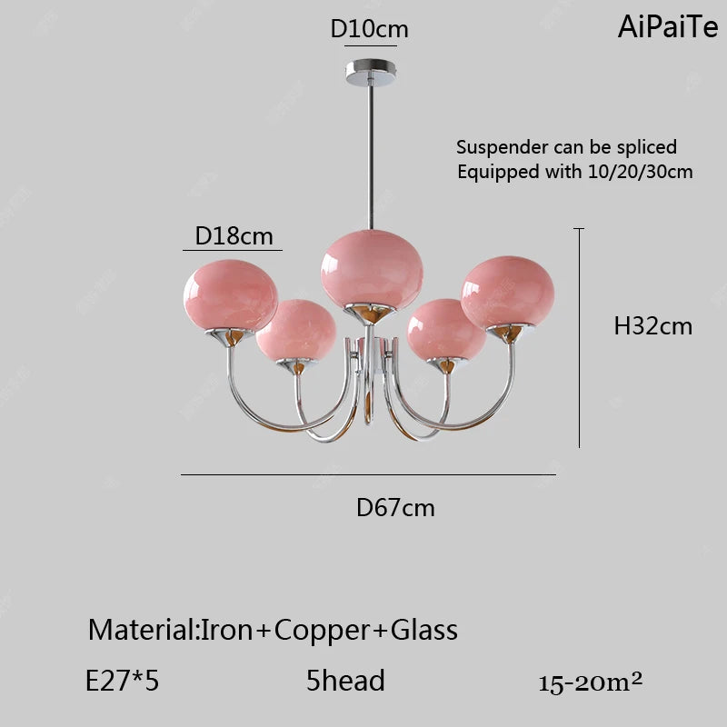 Liora Pink Bauhaus Glass Chandelier for Bedroom – Mid-Century