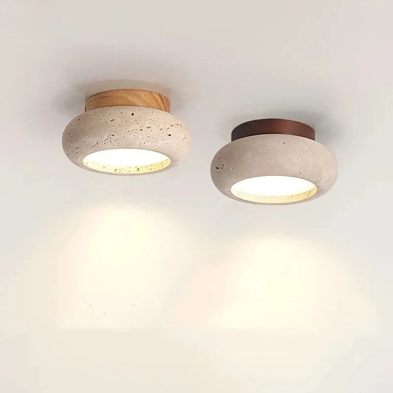 Nordic Modern Flush Mount Ceiling Light – Travertine & Wood Low-Profile for Dining Room, Trade Projects | Vivienne Crest by Evenlyr