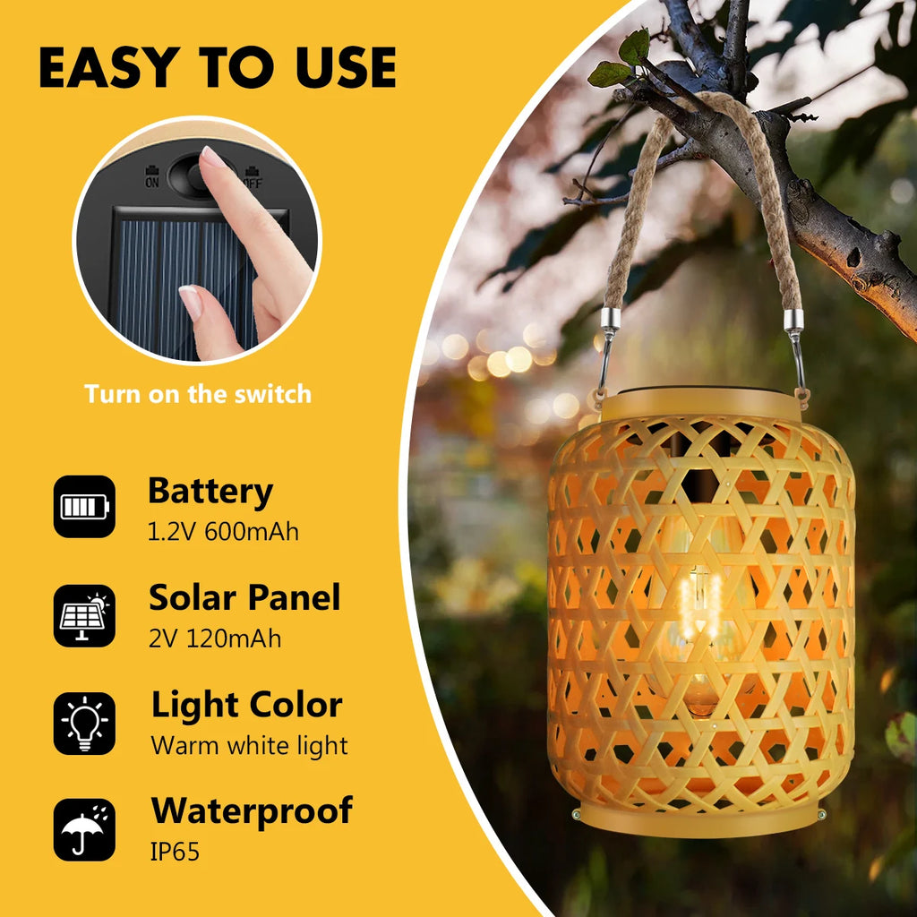 Helios Rattan Solar Hanging Lantern for Garden