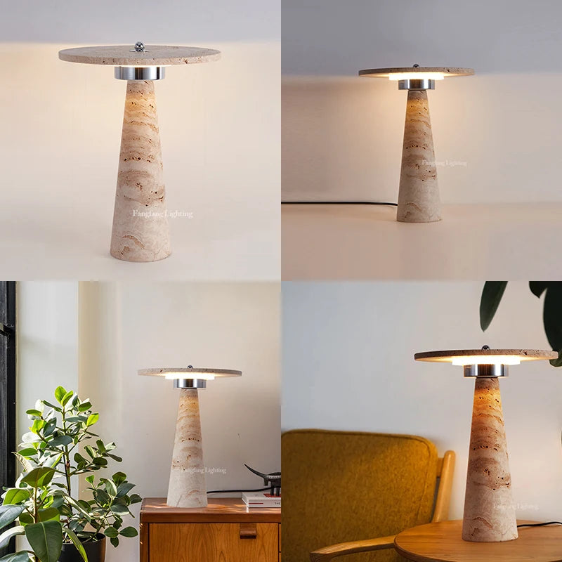 Travertine Table Lamp – Modern Minimalist for Bedside, Desk & Office, Living Room | Liora Petal by Evenlyr