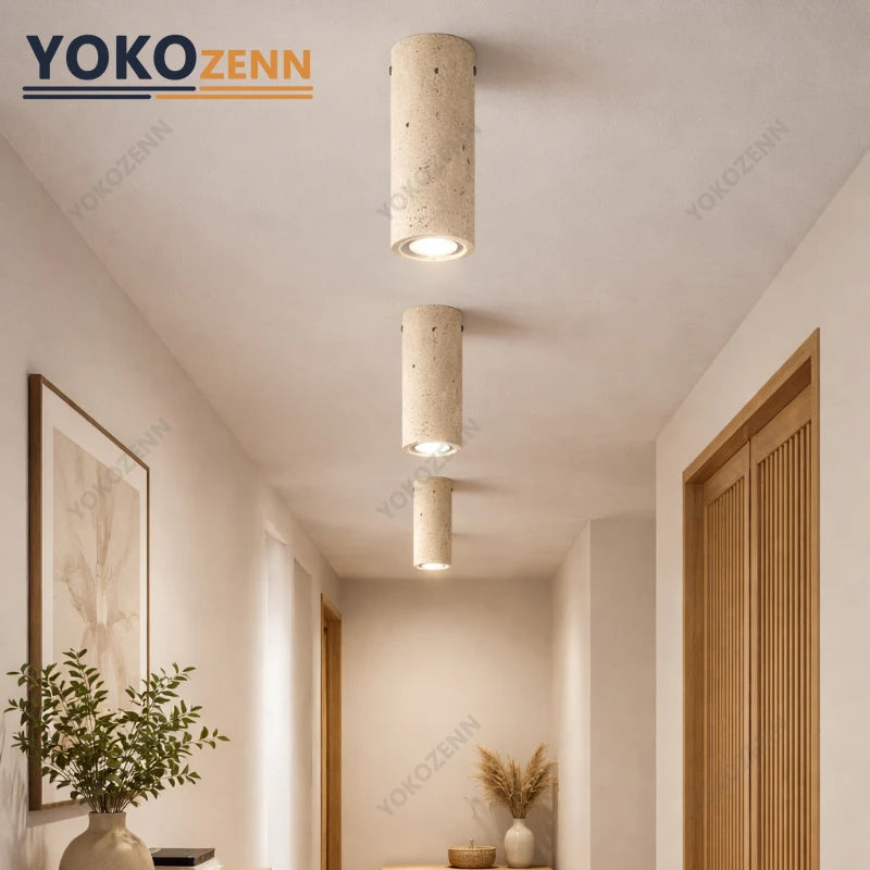 Travertine Flush Mount Ceiling Light – Wabi-Sabi for Hallway & Entryway | Maris Veil by Evenlyr
