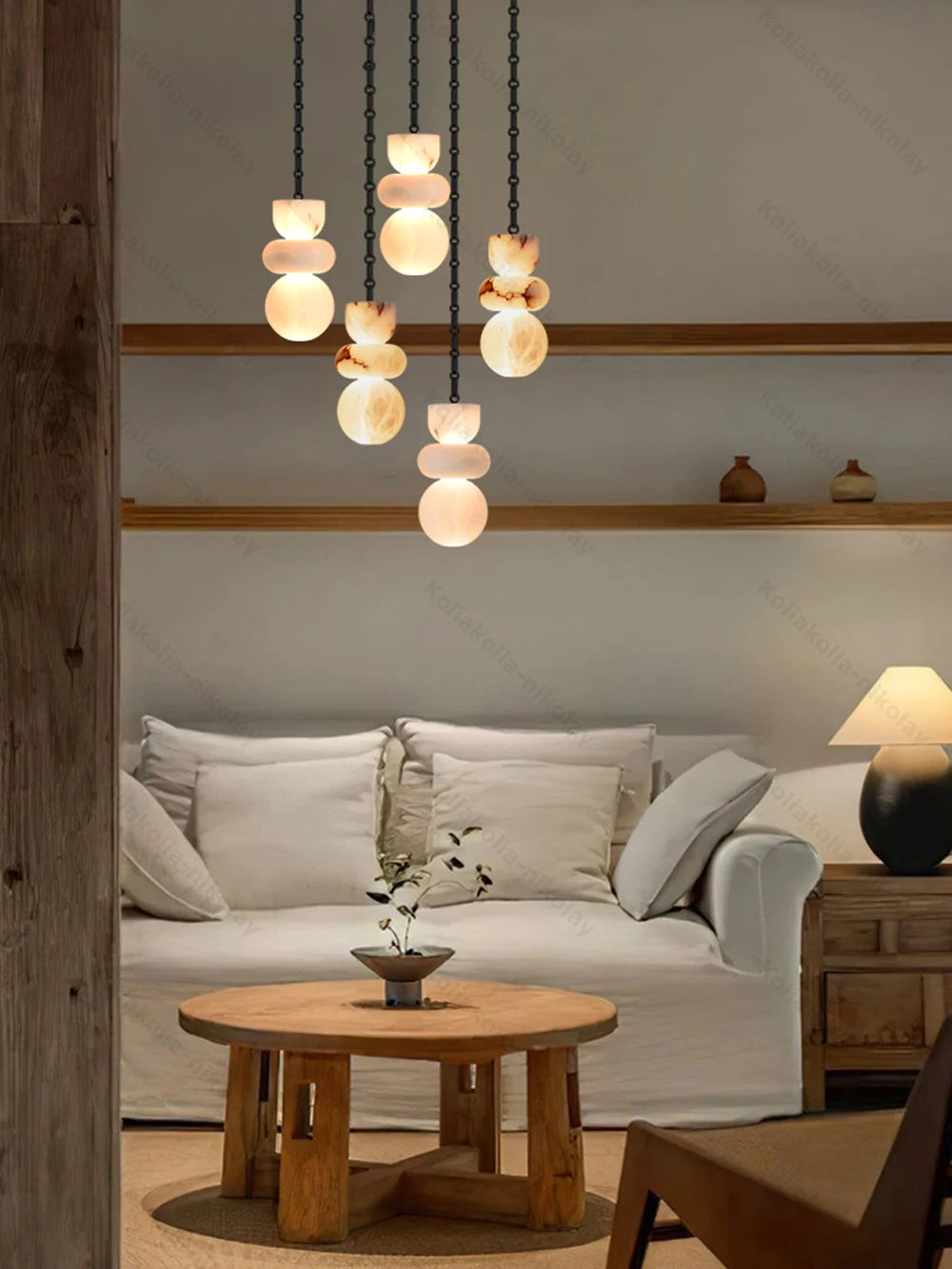 Alabaster & Marble Chandelier – Modern Dimmable LED for Living Room, Bedroom & Bedside | Maris Glow by Evenlyr