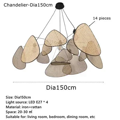 Juniper Nordic Rattan Chandelier for Living Room