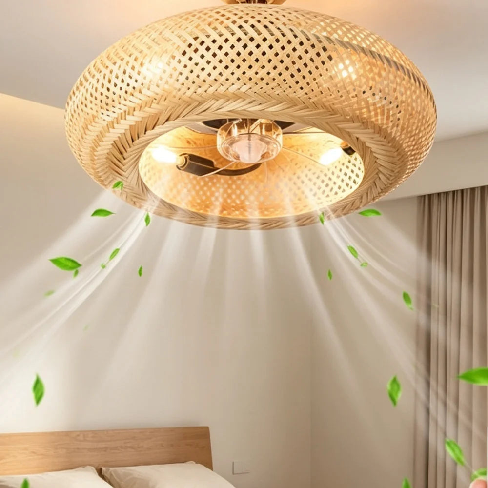 Ravena Bamboo-Woven Invisible-Blade Ceiling Fan Light – Remote Control