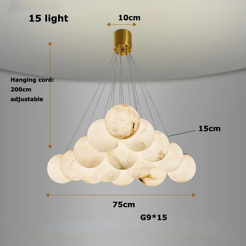 Alabaster & Marble Chandelier – Art Deco Dimmable LED for Living Room, Dining Room, Foyer | Bellara Line by Evenlyr
