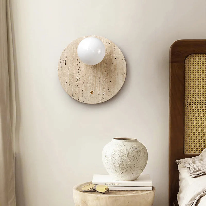 Ivara Veil Globe Travertine Wall Sconce – product view 3