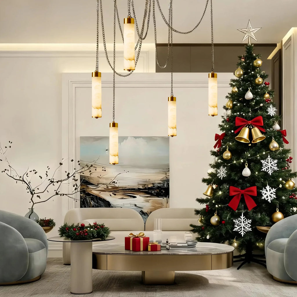 Alabaster & Marble Chandelier – Modern Minimalist Multi-Light for Dining Room, Living Room, Staircase | Mirelle Halo by Evenlyr