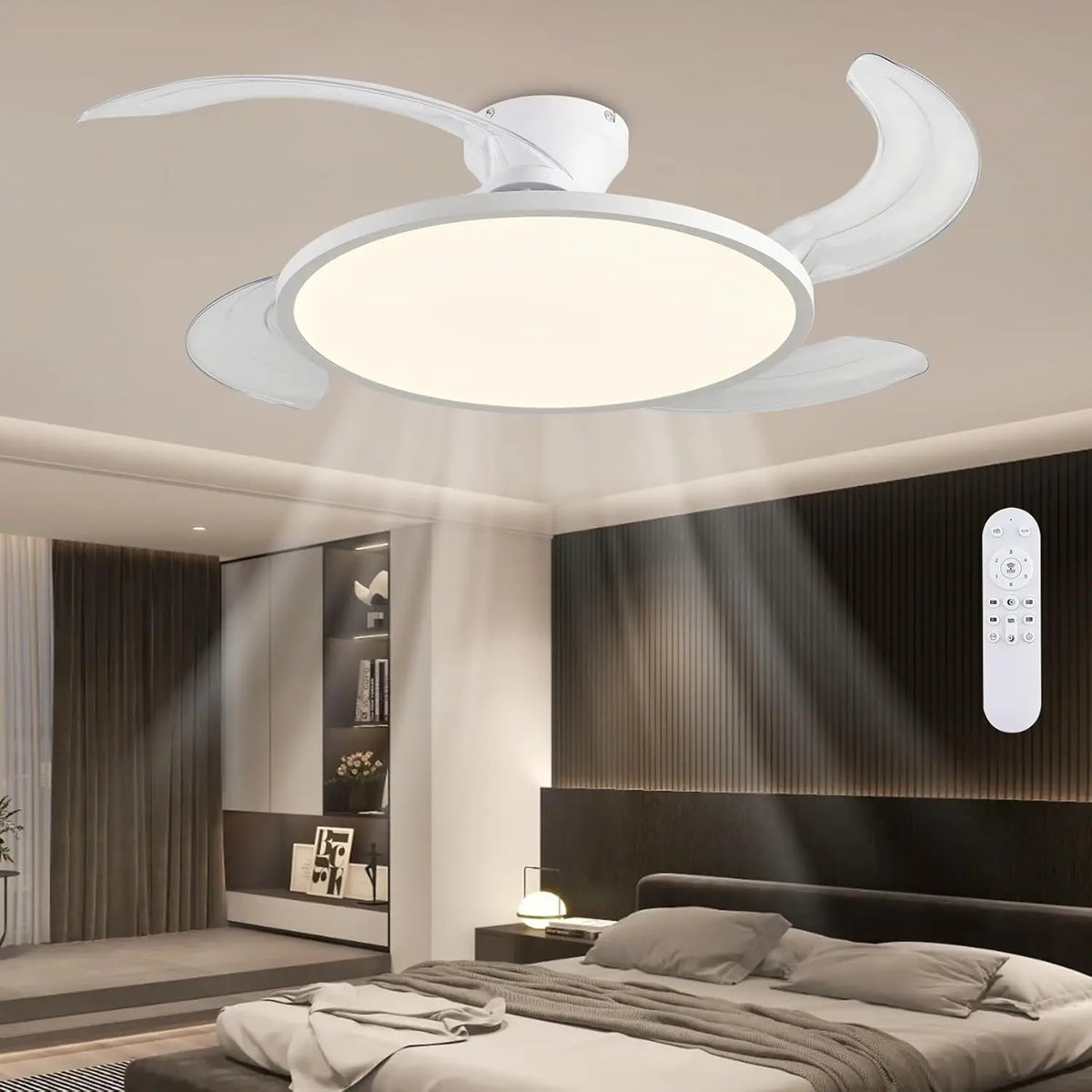 Firenze Retractable Blades Ceiling Fan with Light for Living Room – App Control