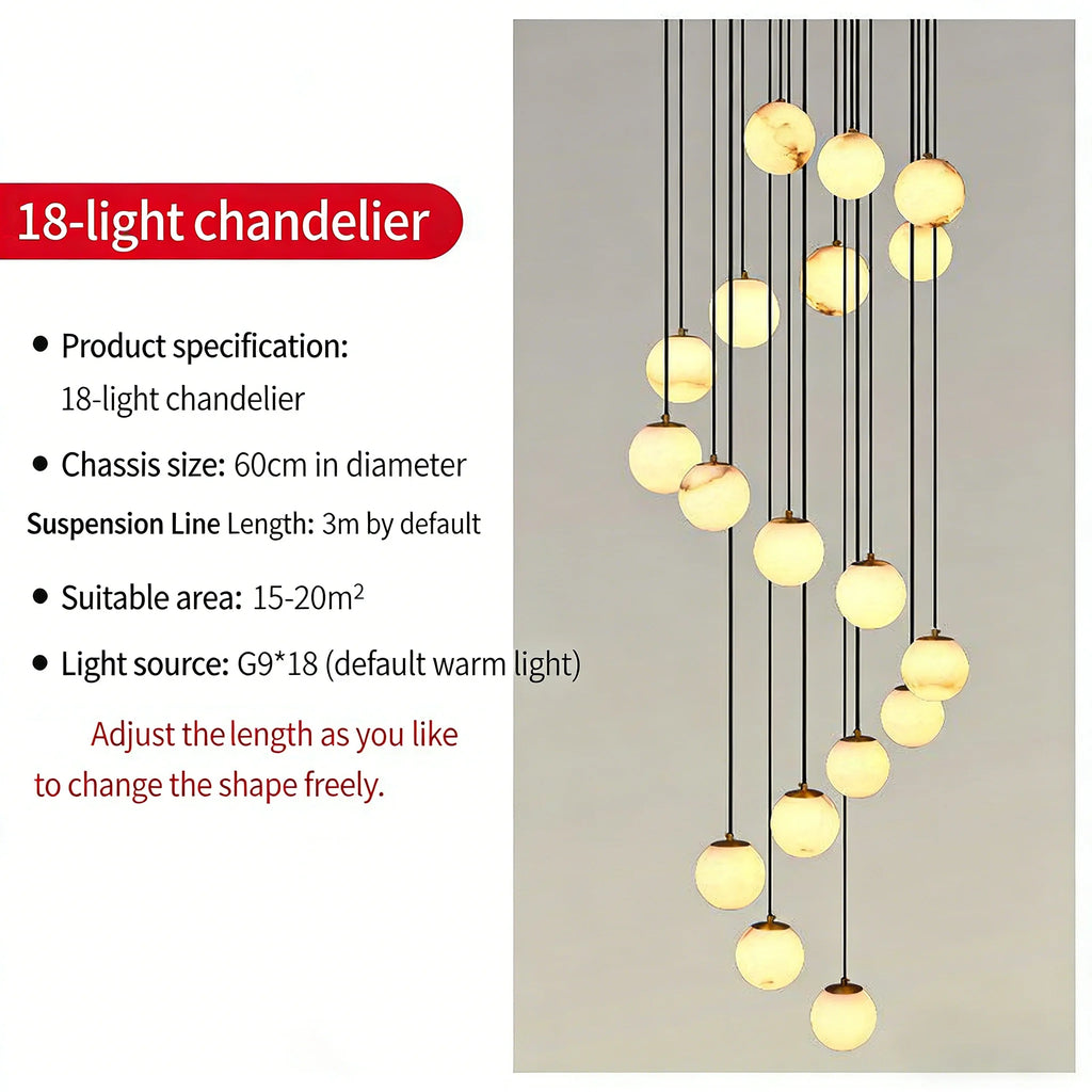 Alabaster & Marble Linear Chandelier – Modern Linear for Living Room, Bedroom & Bedside | Lunara Dome by Evenlyr