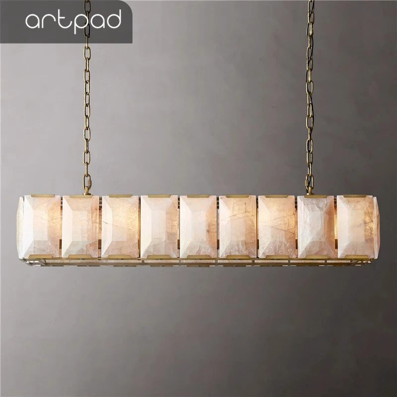 Alabaster & Marble Chandelier – Modern Minimalist Dimmable LED for Dining Room, Living Room, Kitchen Island | Ilyra Crest by Evenlyr