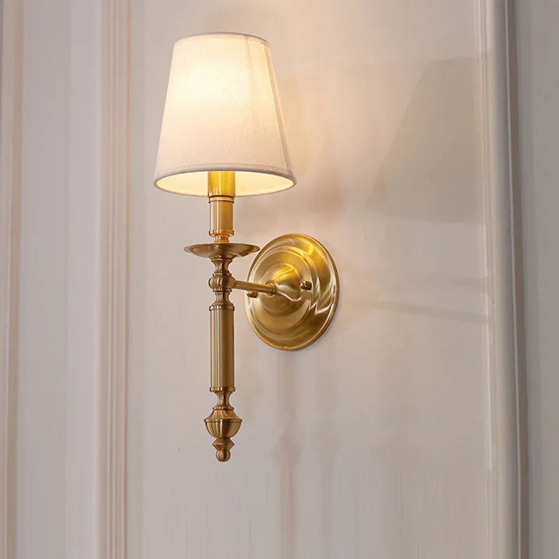 Simple Brass Fabric Wall Sconce Lamp Hotel Room Living Room Handmade Copper Wall Lighting Fixture Bedroom Reading Lamps