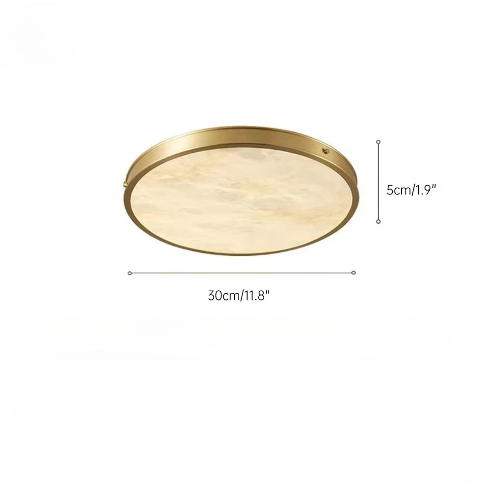 Alabaster & Marble Round Flush Mount Ceiling Light – Modern LED Slim for Bedroom & Bedside, Living Room | Lunara Halo by Evenlyr