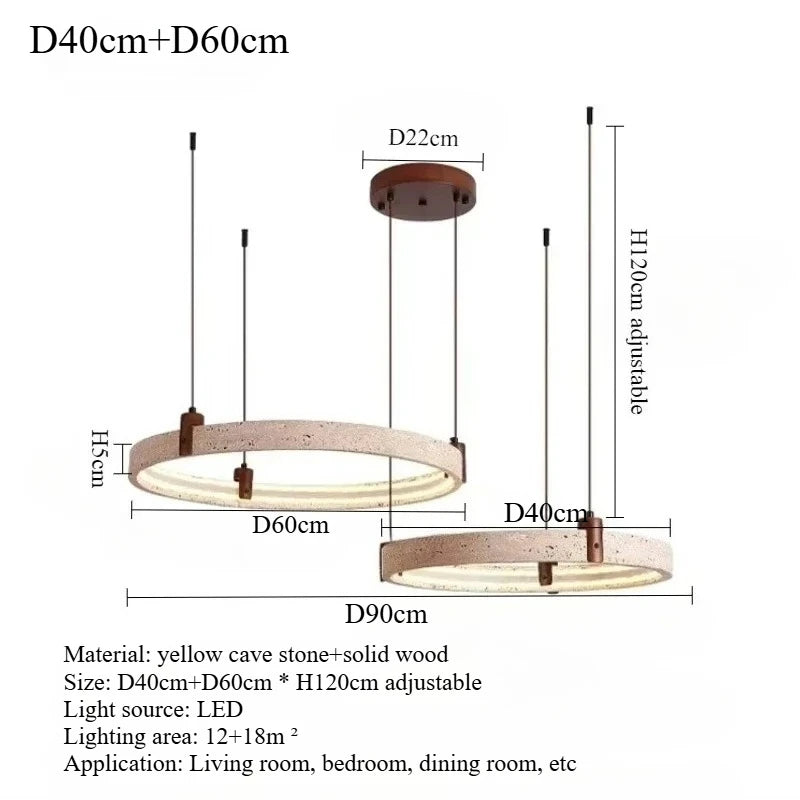 Travertine Round Pendant Light – Wabi-Sabi Minimalist LED for Living Room | Maris Arc by Evenlyr