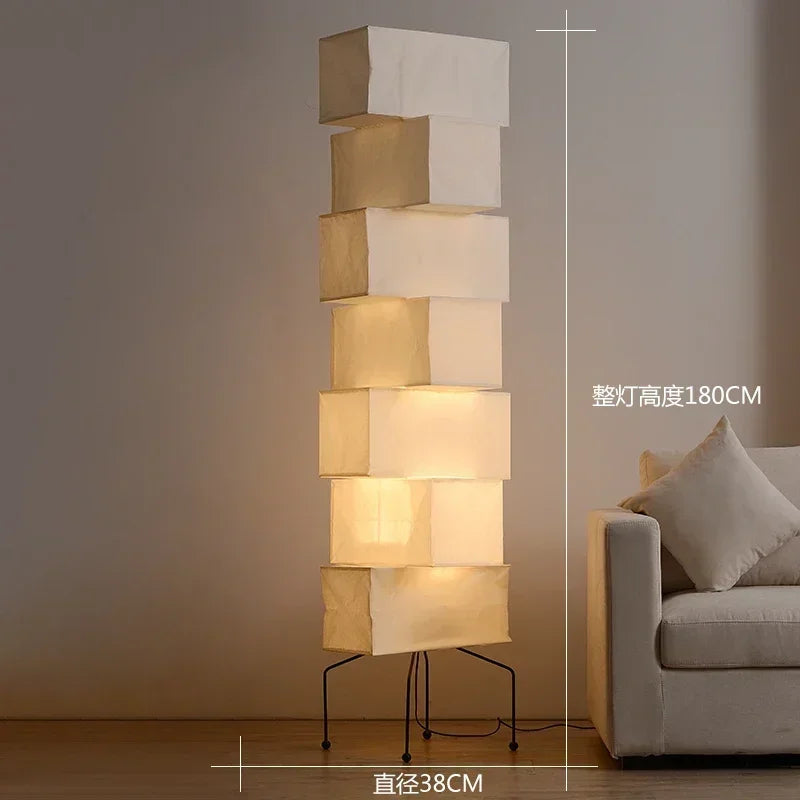 Rice Paper Floor Lamp – Wabi-Sabi Japanese for Bedroom, Reading Corner, Hotel Lounge | Vesper Cascade by Evenlyr