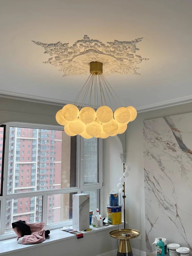 Alabaster & Marble Chandelier – Art Deco Dimmable LED for Living Room, Dining Room, Foyer | Bellara Line by Evenlyr