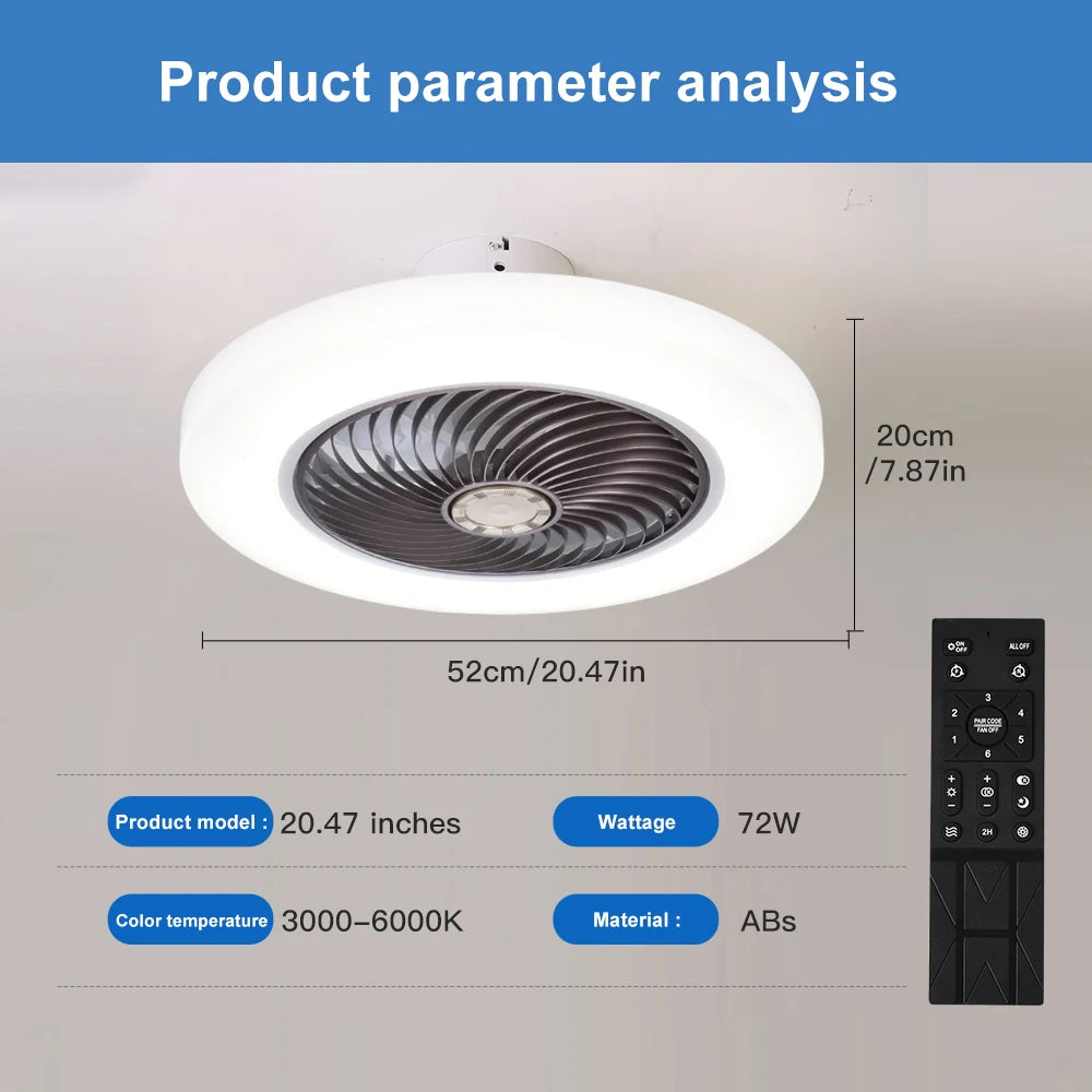 Elara 52cm Invisible-Blade Smart Ceiling Fan Light – Remote Control