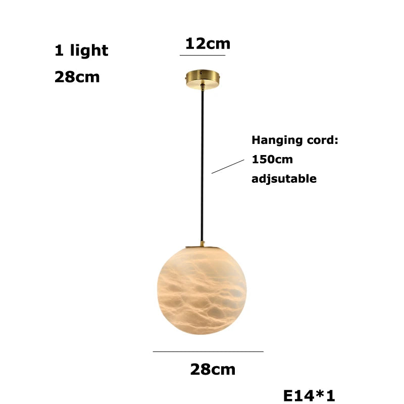 Alabaster & Marble Globe Chandelier – Modern Dimmable LED for Living Room, Bedroom & Bedside | Lunara Frame by Evenlyr