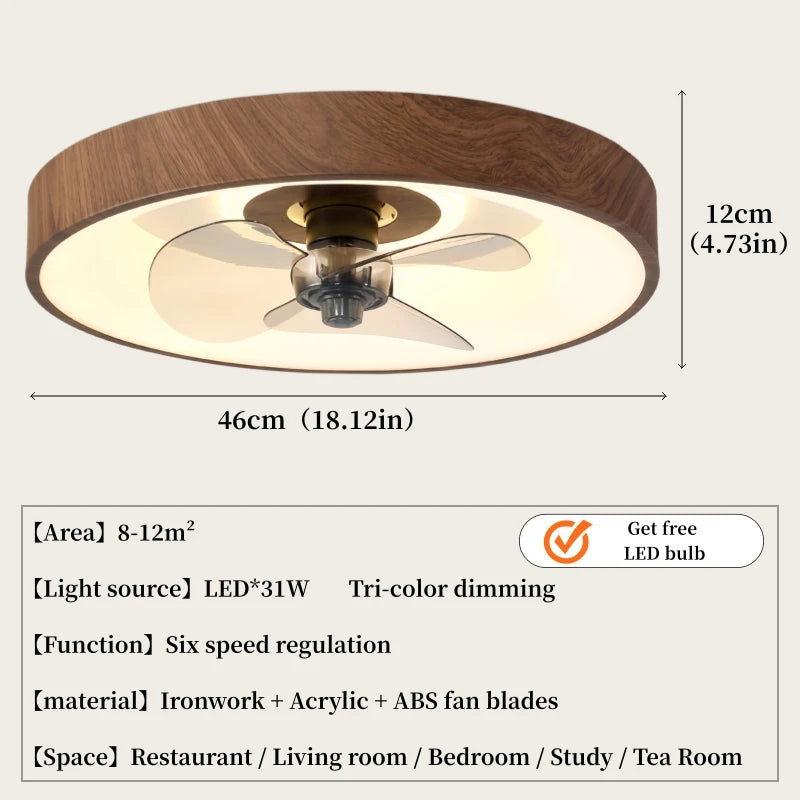 Caspian Low Profile Ceiling Fan with Light for Low-Ceiling Bedroom – Mid-Century