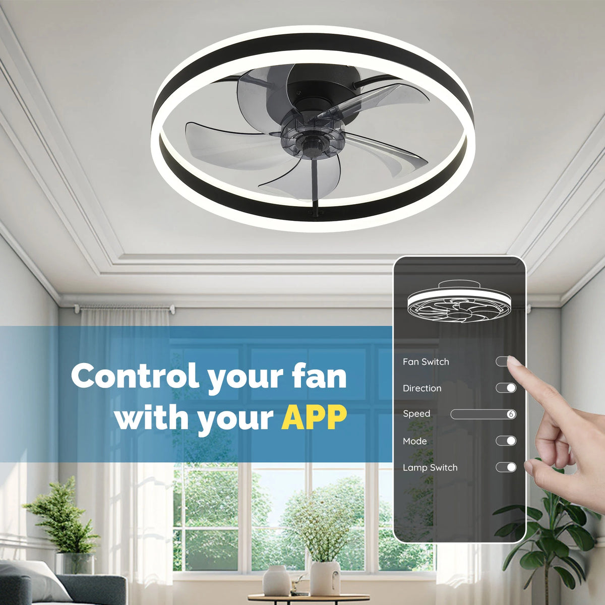 Tivoli 19.7-Inch Low-Profile Ceiling Fan with Light – Remote Control – detail view 5