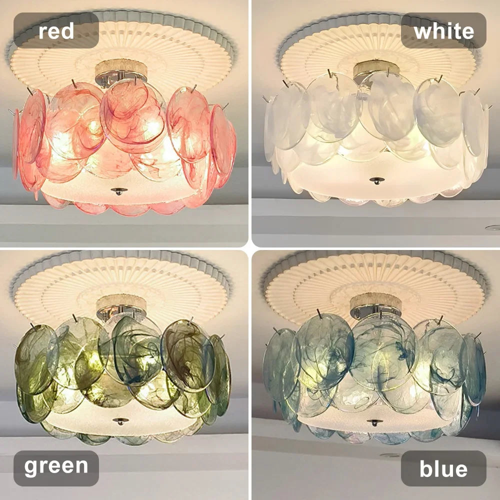Glass & Brass Round Flush Mount Ceiling Light – Modern for Bedroom & Bedside, Living Room, Dining Room & Kitchen | Solenne Line by Evenlyr