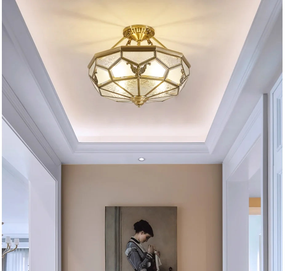 Kensley Copper and Glass Semi-Flush Ceiling Light for Study – detail view 3