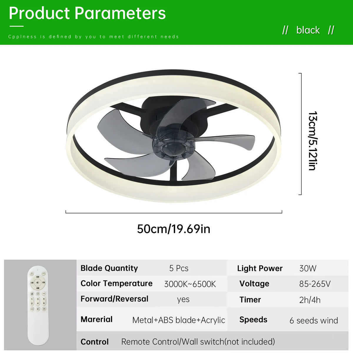 Helios 6-Speed Dimmable Ceiling Fan Light – Remote Control – detail view 8