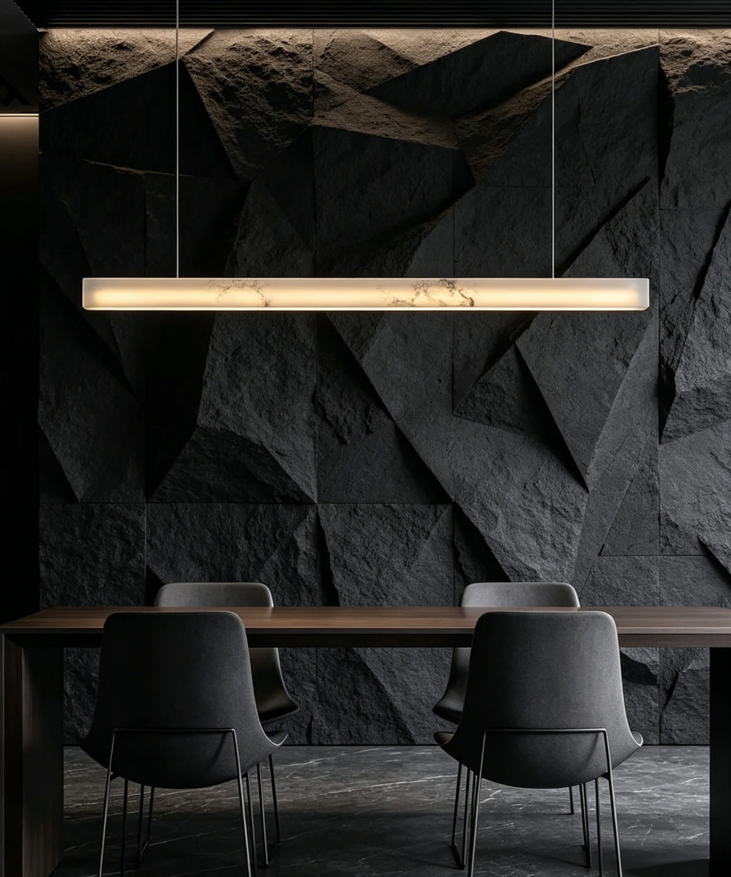 Aurelia Spiral Natural Marble Chandelier – Dimmable styled in a living room interior