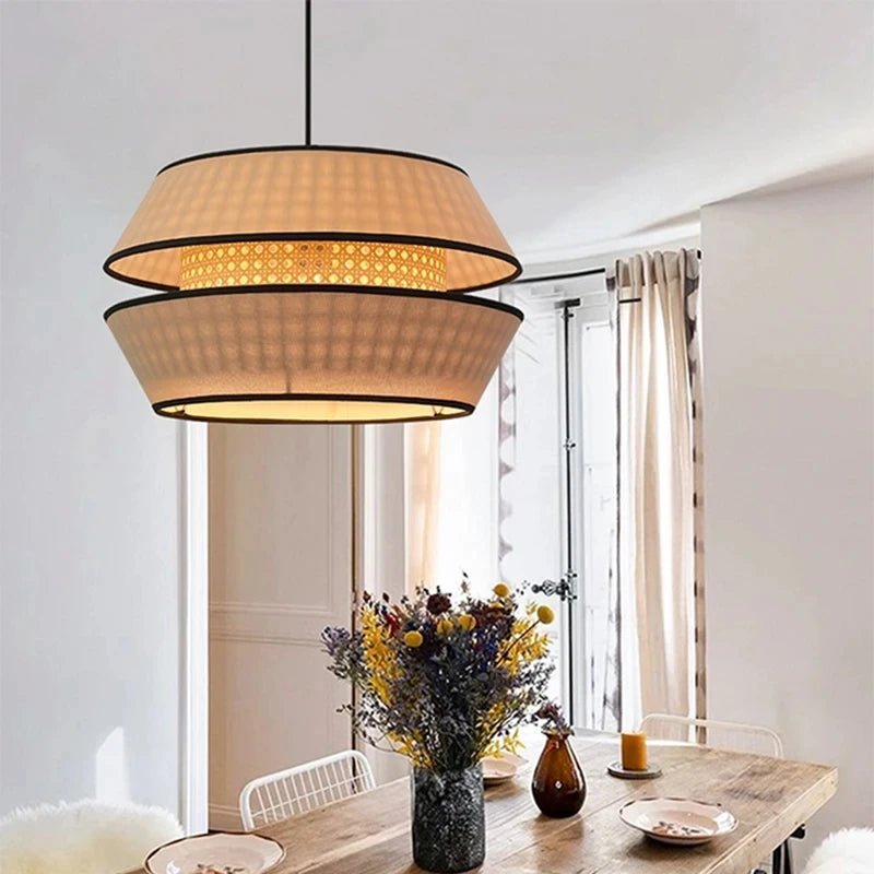Rattan & Wood Pendant Light – Wabi-Sabi Japanese for Kitchen Island, Dining Room, Bedroom | Ilyra Dome by Evenlyr