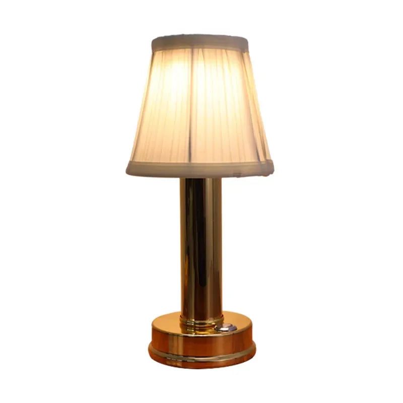 Brass & Fabric Table Lamp – Modern Minimalist Cordless Rechargeable for Bedside, Restaurant Table, Hotel Room | Delphine Column by Evenlyr