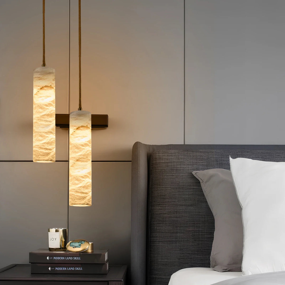 Helios Natural Alabaster Pendant Chandelier for Dining Room – product view