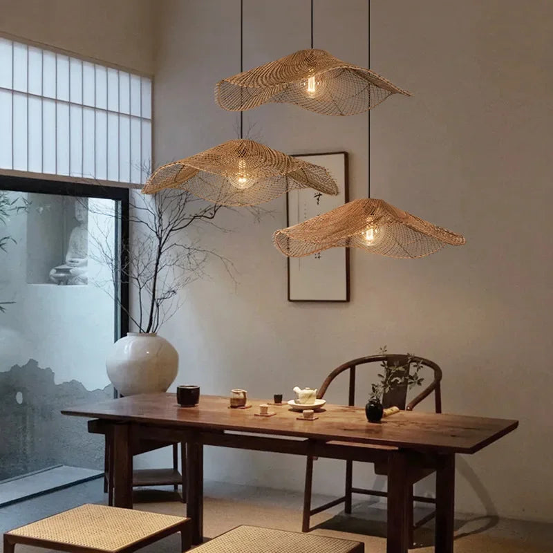 Juniper Straw-Hat Rattan Pendant Light for Cafe – Vintage