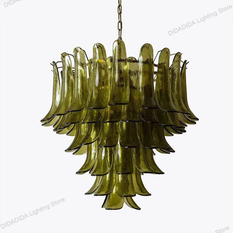 Murano-Style Glass & Brass Chandelier – Modern Minimalist Dimmable LED for Hotel Lobby, Dining Room, Living Room | Zaria Arc by Evenlyr