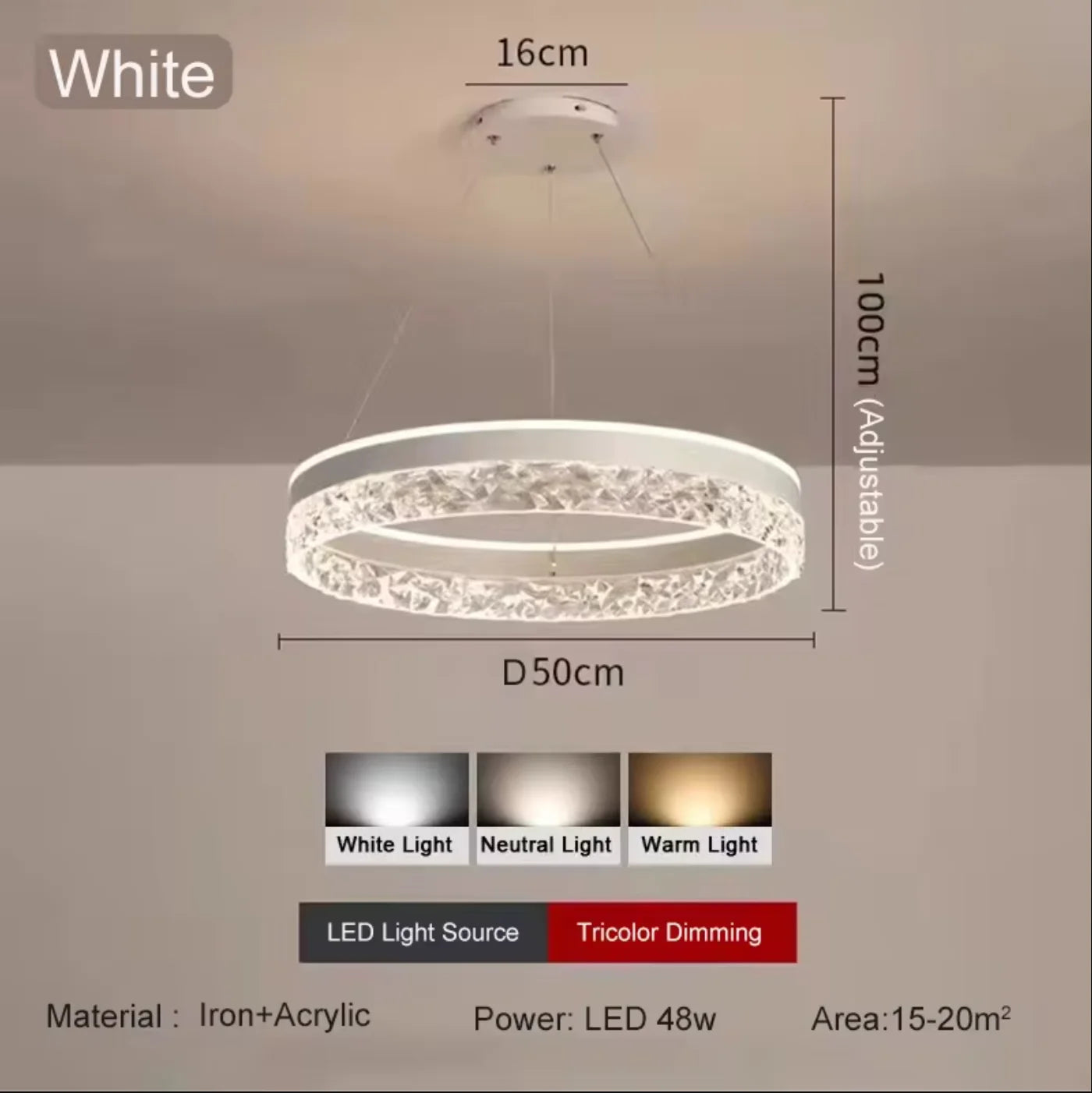 Tivoli Adjustable 3-Color LED Ceiling Chandelier for Living Room