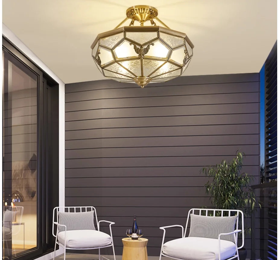 Kensley Copper and Glass Semi-Flush Ceiling Light for Study – detail view 6
