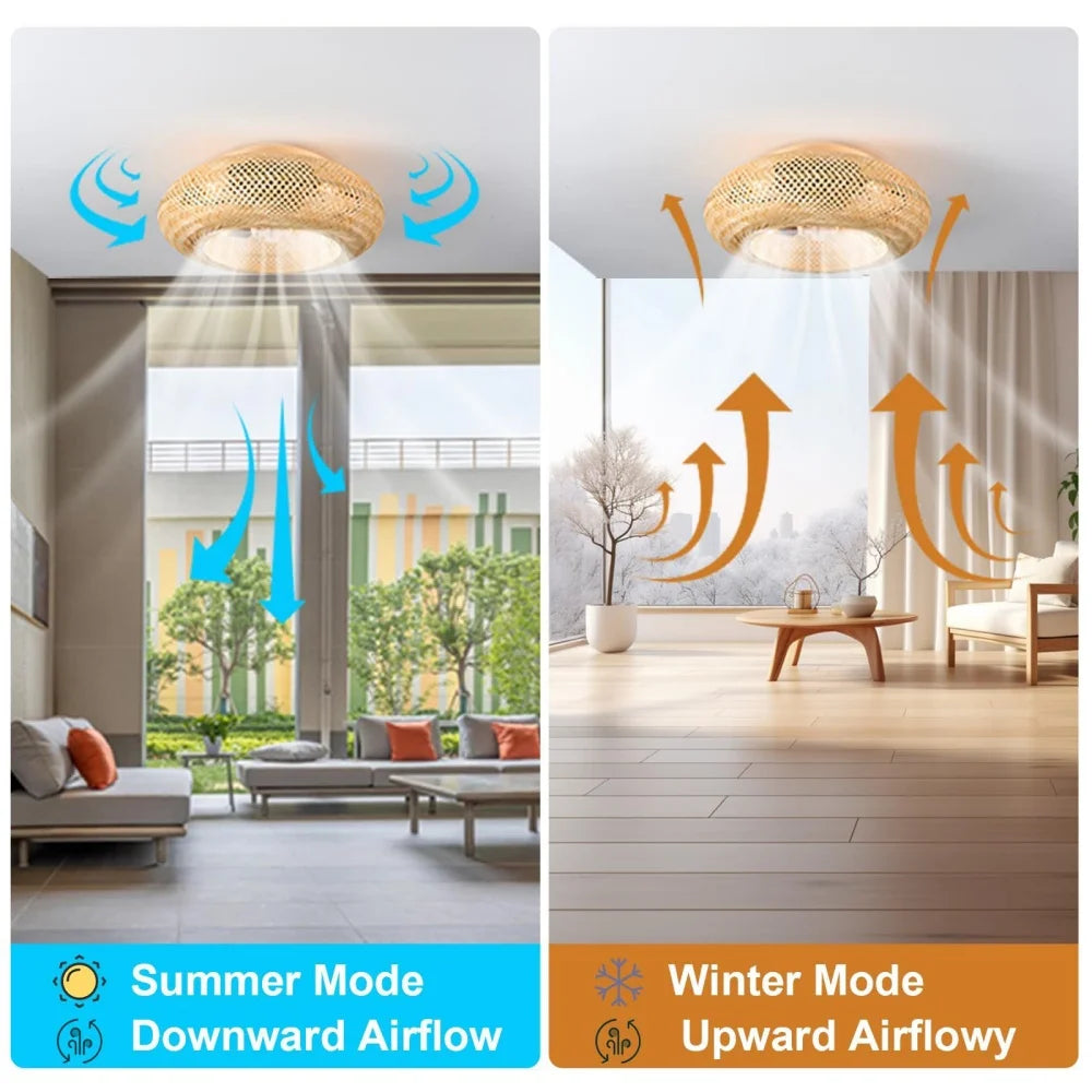 Ravena Bamboo-Woven Invisible-Blade Ceiling Fan Light – Remote Control