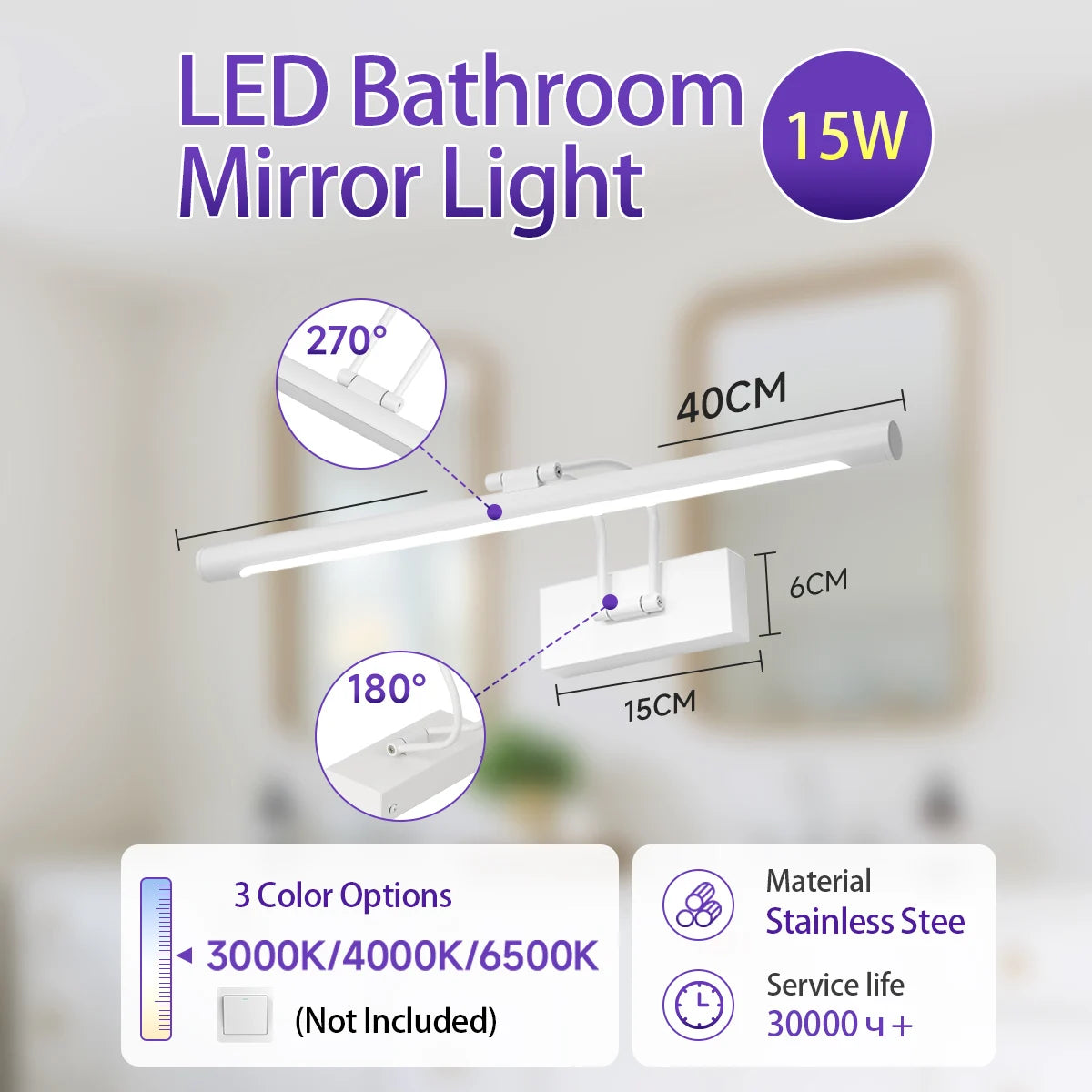 Aurelia Tricolor Memory LED Vanity Mirror Light – detail view 11