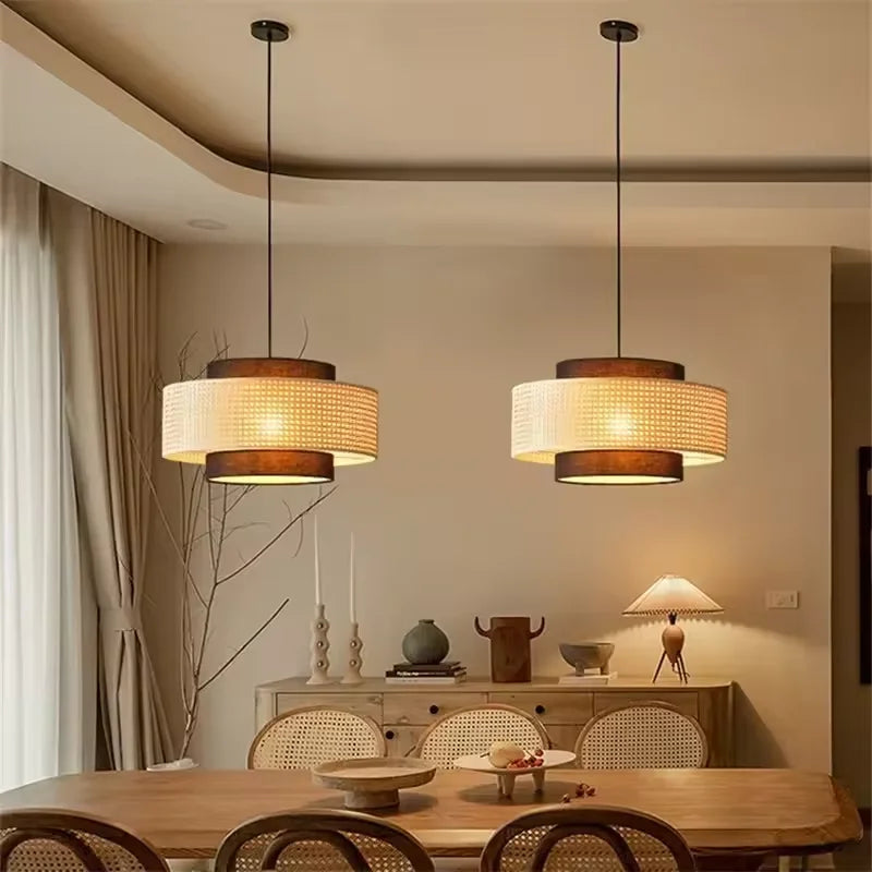 Rattan & Fabric Chandelier – Vintage Modern for Dining Room, Living Room, Kitchen Island | Coralie Dome by Evenlyr