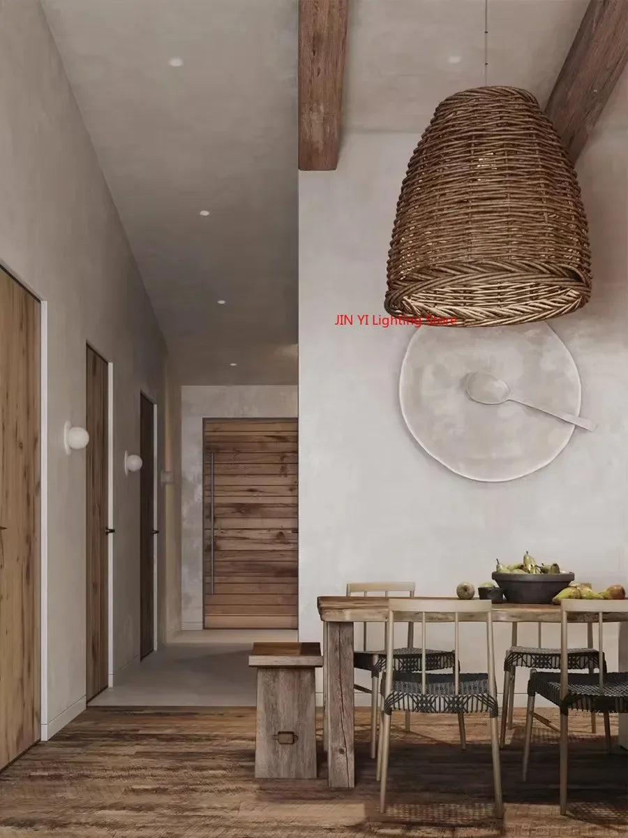 Aurelia Wabi-Sabi Rattan Pendant Light for Dining Room – Vintage
