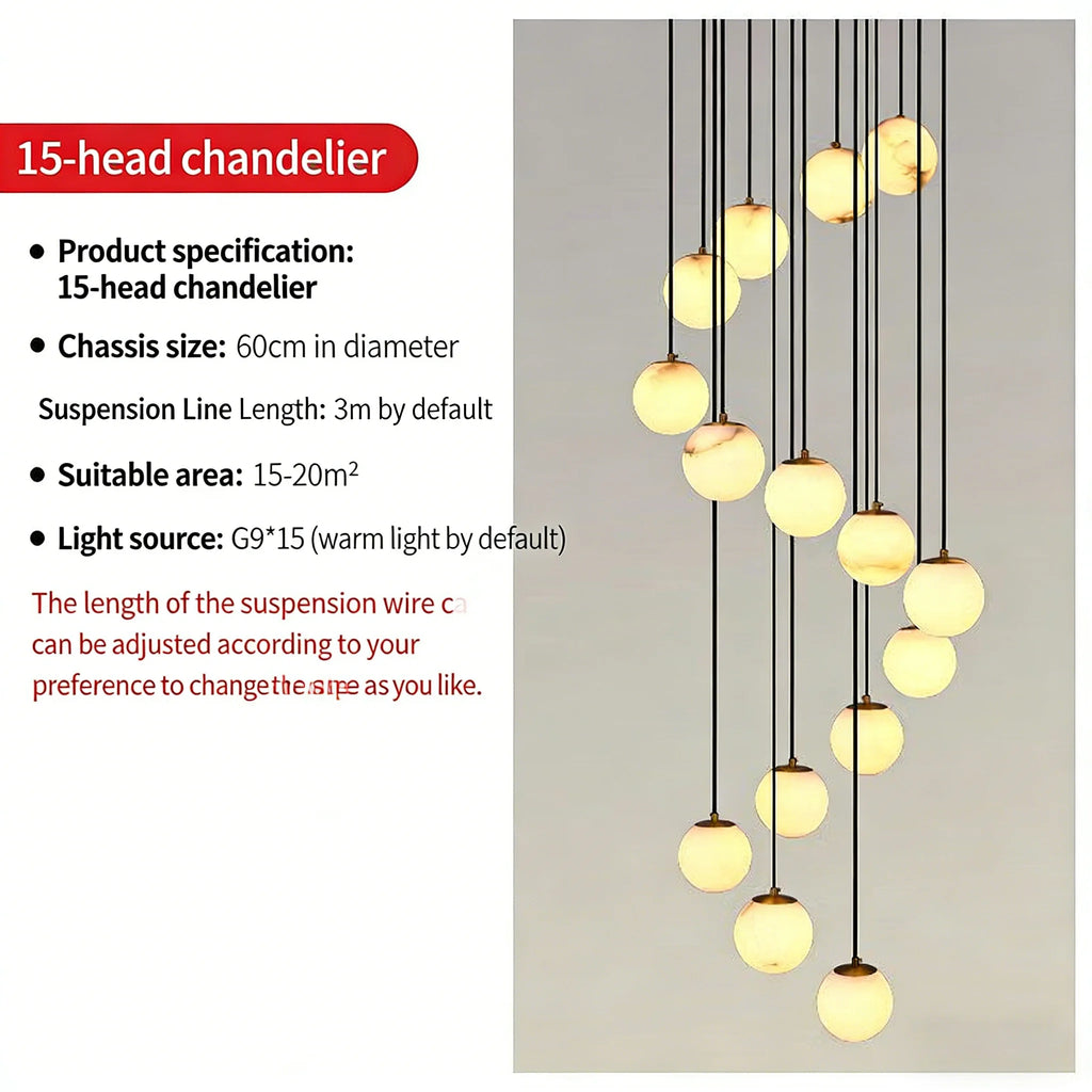 Alabaster & Marble Linear Chandelier – Modern Linear for Living Room, Bedroom & Bedside | Lunara Dome by Evenlyr