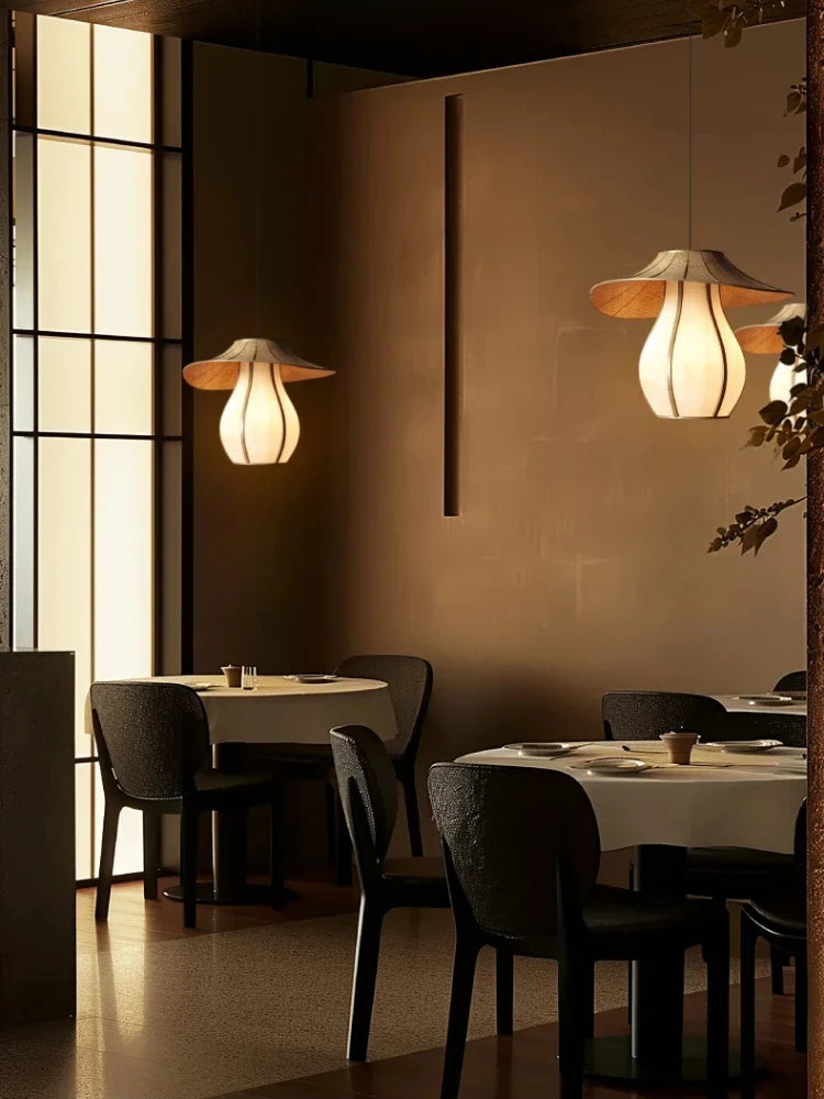 Rattan & Fabric Chandelier – Wabi-Sabi Japanese for Dining Room, Living Room, Bedroom | Elaris Dome by Evenlyr